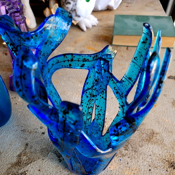 Vintage Blue/black Art Glass Vase